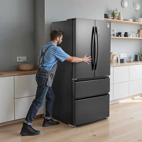 VEVOR French Door Refrigerator, 18.9 cu. ft. Kitchen Fridge, Counter Depth French Refrigerator With LED Display And 4 Casters, Frost-Free Bottom Freezer Refrigerators For Home & Commercial Use, Black - View 2 | Fridge.com