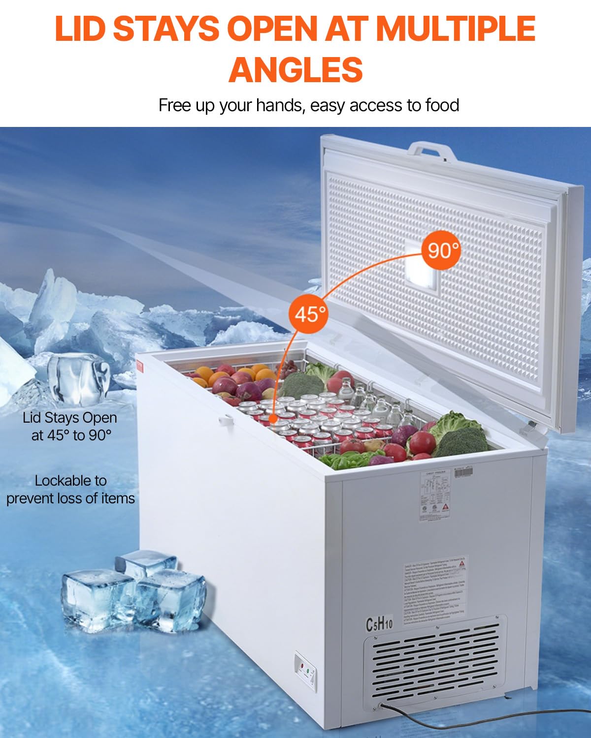 VEVOR - Chest Freezer, 17 cu.ft Freestanding Top Open Door Commercial Chest Freezers,Large Deep Freezer With 4 Removable Baskets - White - View 5 | Fridge.com
