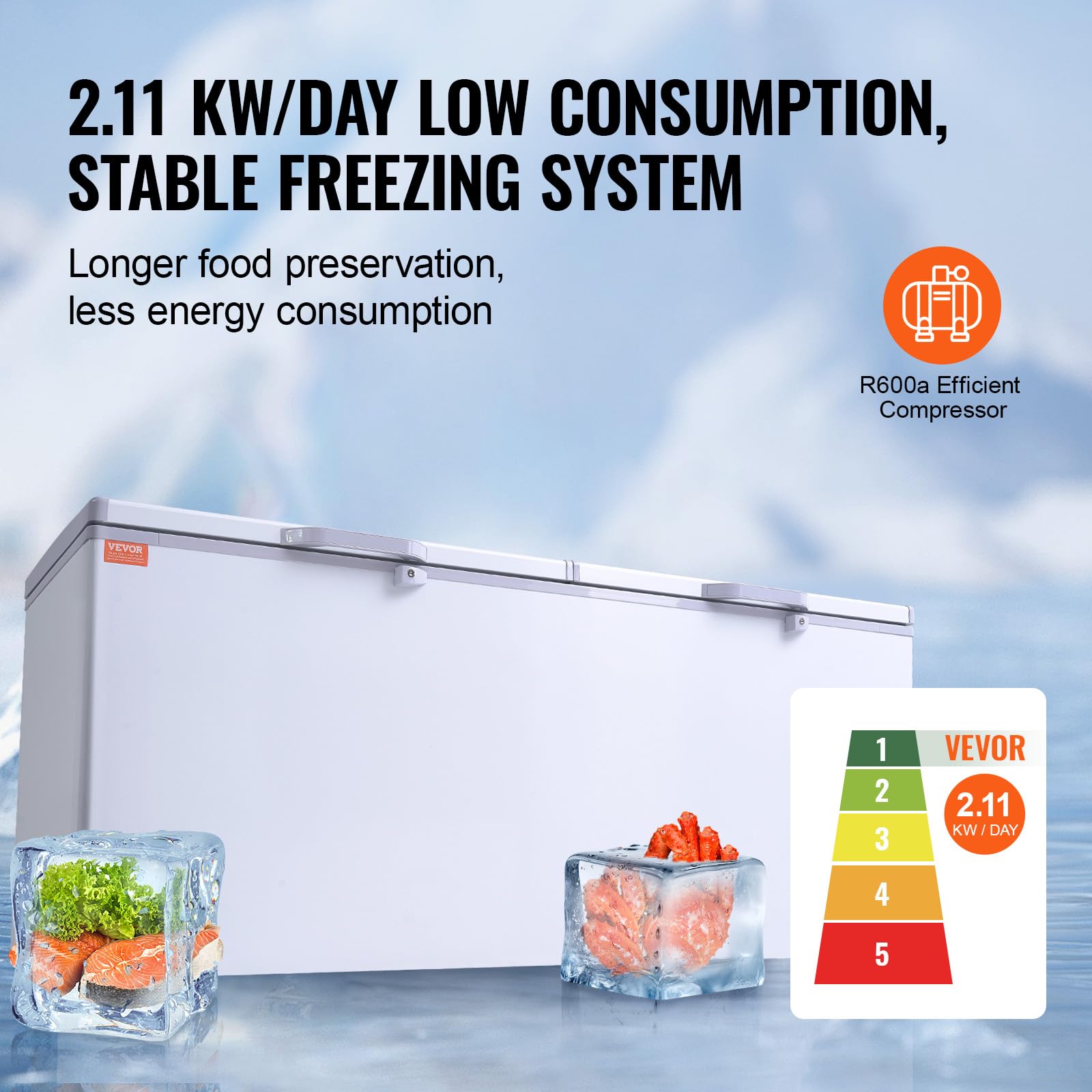 VEVOR - Chest Freezer, 19.8 cu.ft / 561 L Large Deep Freezer With Split Top Double Locking Lids - White - View 3 | Fridge.com