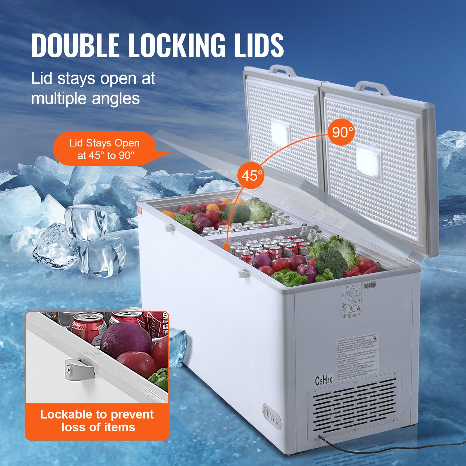 VEVOR - Chest Freezer, 19.8 cu.ft / 561 L Large Deep Freezer With Split Top Double Locking Lids - White - View 5 | Fridge.com