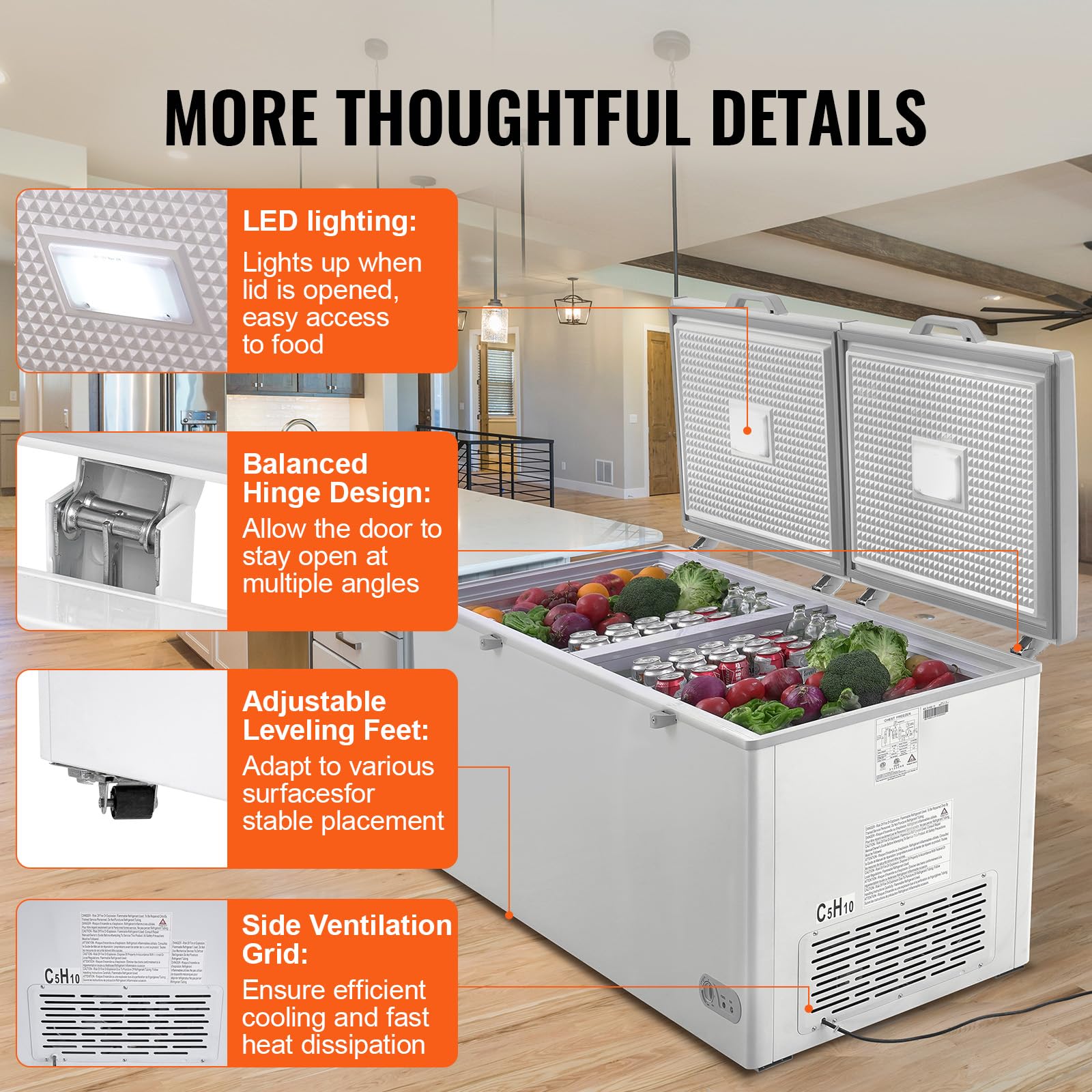 VEVOR - Chest Freezer, 19.8 cu.ft / 561 L Large Deep Freezer With Split Top Double Locking Lids - White - View 6 | Fridge.com
