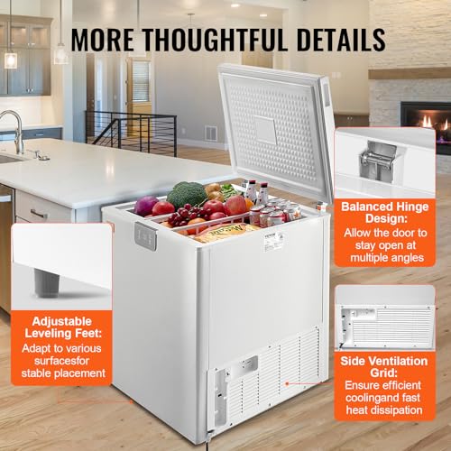 VEVOR Chest Freezer, 5.4 cu.ft / 153 L Compact Deep Freezer, Free Standing Top Open Door Compact Freezers With 2 Removable Baskets & Adjustable Thermostat, Energy Saving & Low Noise, White - View 6 | Fridge.com