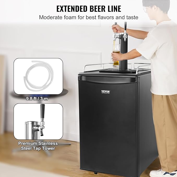 VEVOR Beer Kegerator, Dual Tap Commercial Draft Beer Dispenser For D System, Full Size Keg Refrigerator With 5lbs CO2 Tank, Hold 2 Sixth / 2 Ball Lock Keg, Black - View 4 | Fridge.com