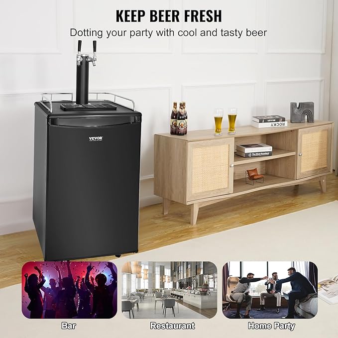 VEVOR Beer Kegerator, Dual Tap Commercial Draft Beer Dispenser For D System, Full Size Keg Refrigerator With 5lbs CO2 Tank, Hold 2 Sixth / 2 Ball Lock Keg, Black - View 5 | Fridge.com
