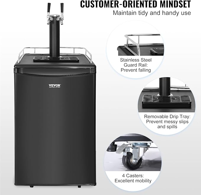 VEVOR Beer Kegerator, Dual Tap Commercial Draft Beer Dispenser For D System, Full Size Keg Refrigerator With 5lbs CO2 Tank, Hold 2 Sixth / 2 Ball Lock Keg, Black - View 6 | Fridge.com