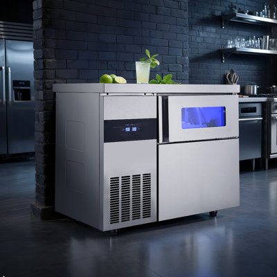 Commercial Ice Maker Machine, 220 lbs/24H Stainless Steel Ice Machine with Worktop, 66 lbs Storage & 108 Cubes/Cycle, Self-Cleaning Freestanding Ice-M | Fridge.com