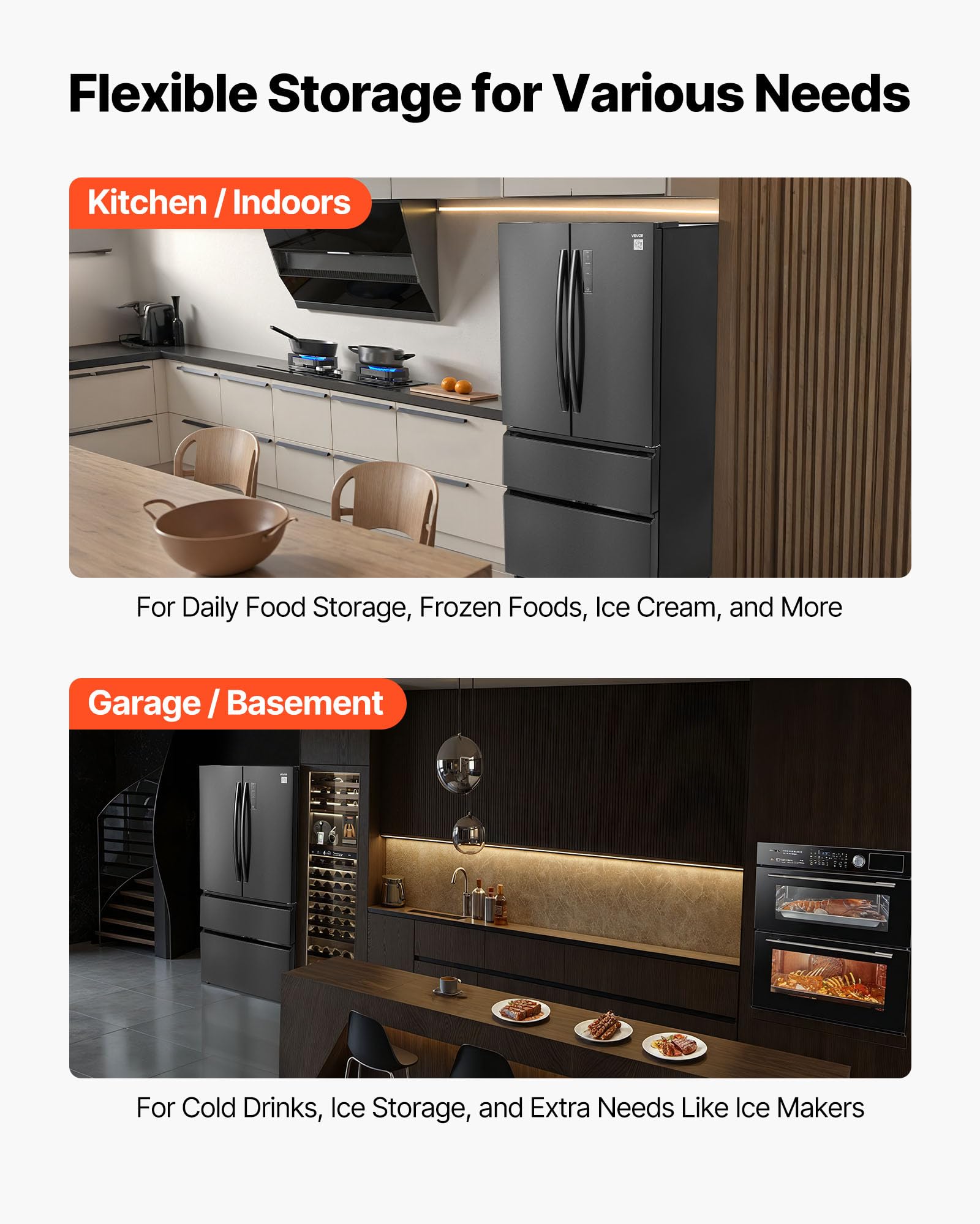 VEVOR - French Door Refrigerator, 18.9 cu. ft. Kitchen Fridge, Counter Depth French Refrigerator With LED Display And 4 Casters - Black - View 6 | Fridge.com