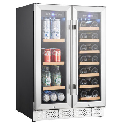 Wine and Beverage Refrigerator 24 in Dual Zone Wine Cooler with Glass Doors | Fridge.com