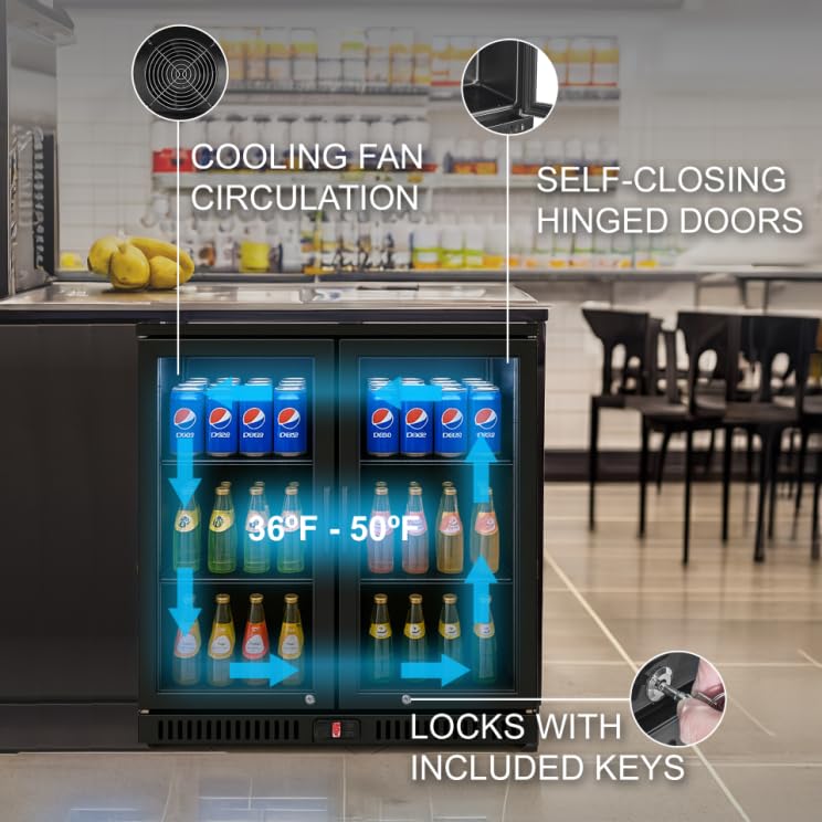 Vitlife Back Bar Cooler With 2 Glass Doors Under Counter Beverage Refrigerator With LED,7.5 cu.ft.Counter Height Commercial Bar Fridge For Beer, Win - View 3 | Fridge.com