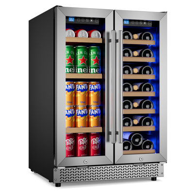 Wine And Beverage Refrigerator 24'', Dual Zone Wine Fridge Built In Or Freestanding, Beverage Cooler With Glass Door Holds 21 Bottles And 88 Cans, Upg - View 1 | Fridge.com