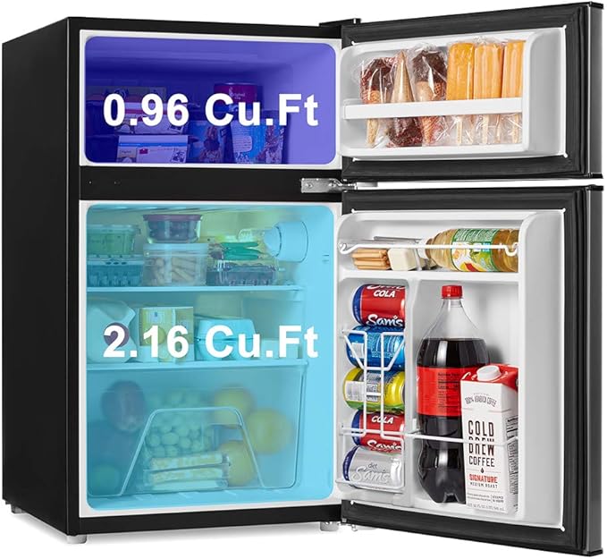 Walsh Compact Refrigerator, Dual Door Fridge, Adjustable Mechanical Thermostat with Freezer, Reversible Doors, 3.1 Cu.Ft, Black | Fridge.com