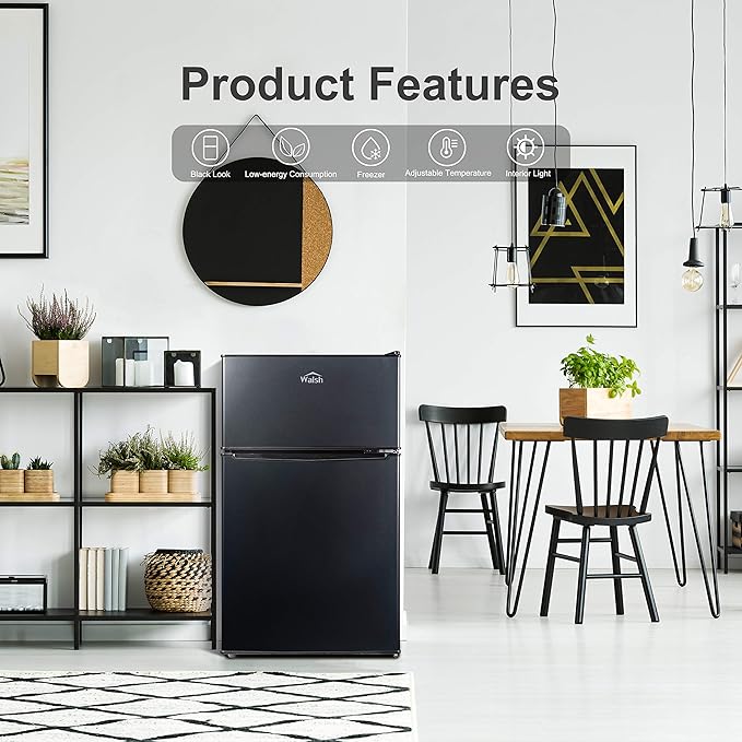 Walsh Compact Refrigerator, Dual Door Fridge, Adjustable Mechanical Thermostat with Freezer, Reversible Doors, 3.1 Cu.Ft, Black | Fridge.com