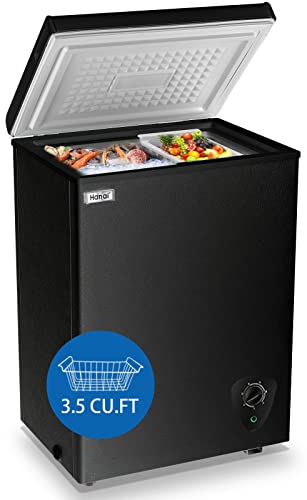 Chest Freezer 3.5 cu.ft Small Deep Freezer Mini Outdoor Black Chest Freezers with 7 Temperature and Removable Basket Settings Ideal for Apartment Office RV Cabin Kitchen | Fridge.com