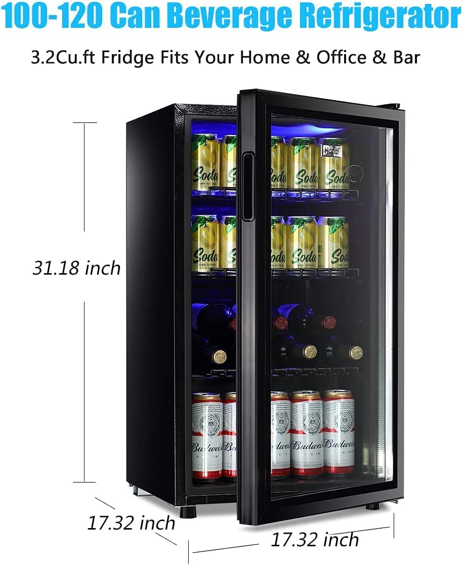 WANAI 17.3'' W Freestanding 120 Cans (12 oz.) 3.5 Cubic Feet Beverage Cooler With Wine Storage And Glass Door - View 2 | Fridge.com
