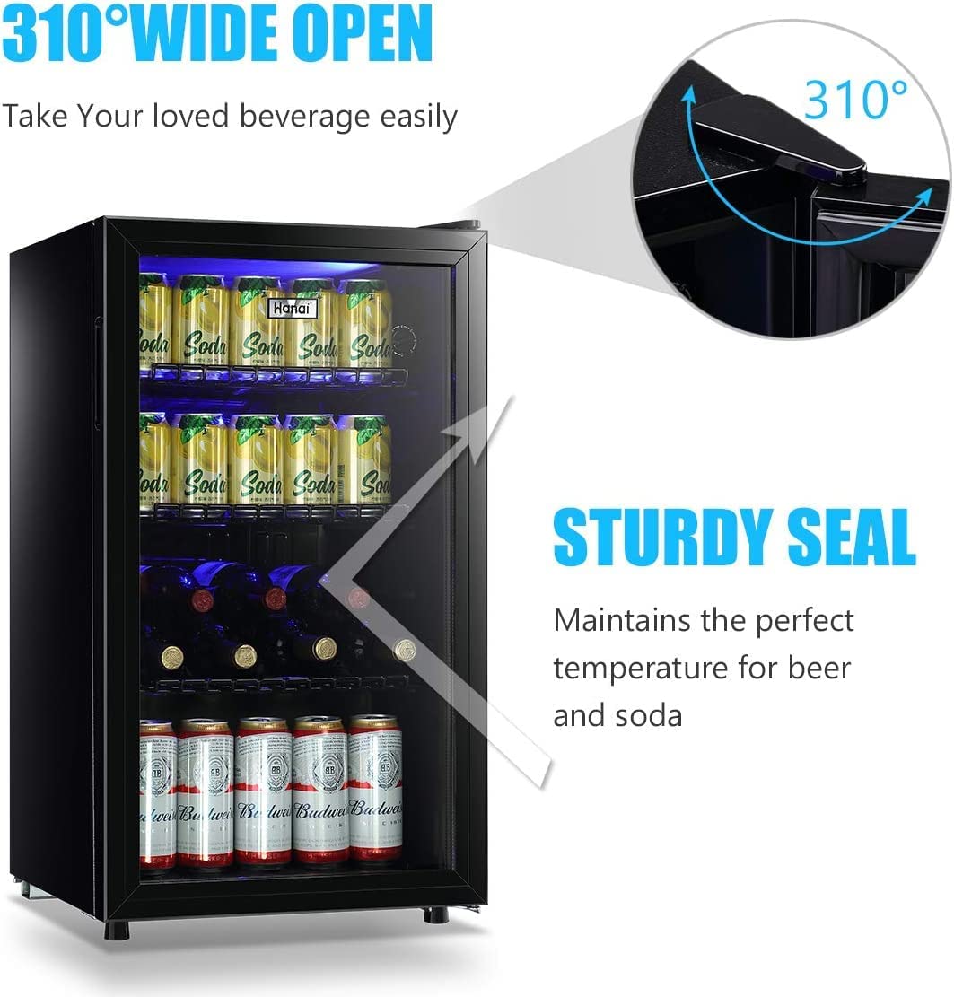 WANAI 17.3'' W Freestanding 120 Cans (12 oz.) 3.5 Cubic Feet Beverage Cooler With Wine Storage And Glass Door - View 4 | Fridge.com