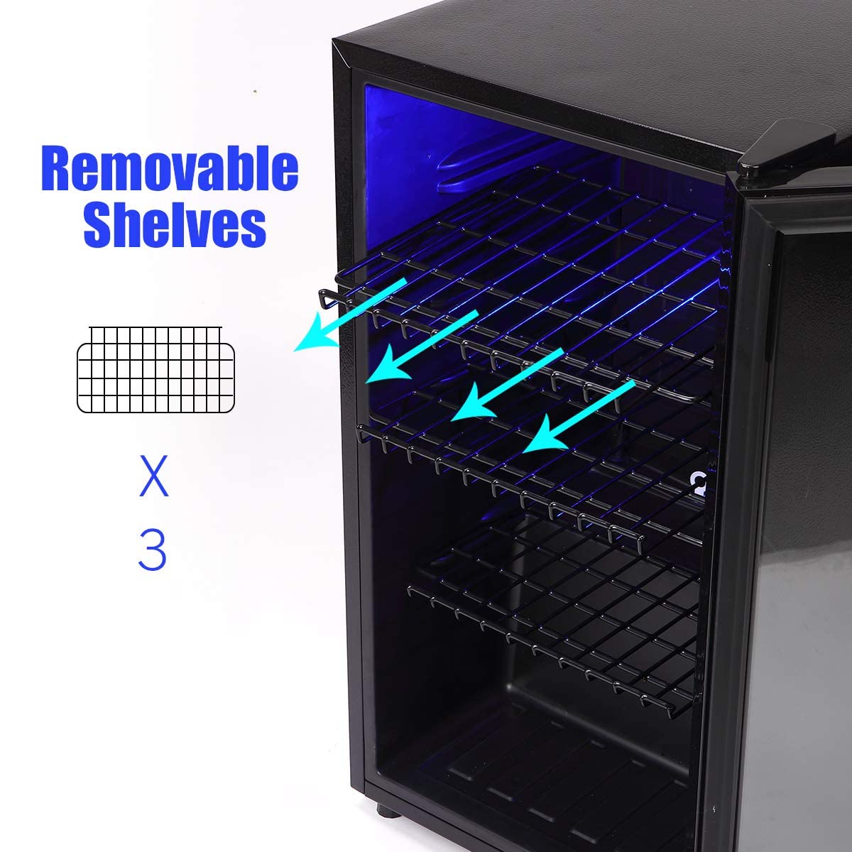WANAI 17.3'' W Freestanding 120 Cans (12 oz.) 3.5 Cubic Feet Beverage Cooler With Wine Storage And Glass Door - View 5 | Fridge.com