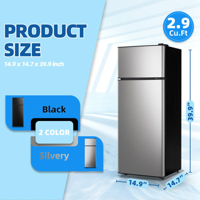 2.9 Cu.Ft Compact 2-Door Mini Fridge with Separate Top Freezer & Bottom Refrigerator — WANAI, model BCD-66A-SILVER