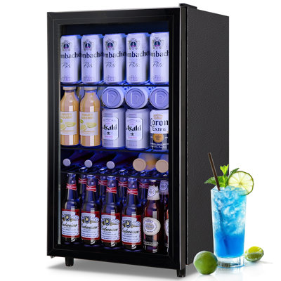 3.5 Cu.Ft Beverage Refrigerator Cooler - 125 Can Mini Fridge Glass Door for Soda Beer Drink — WANAI, model WA-BC-98D