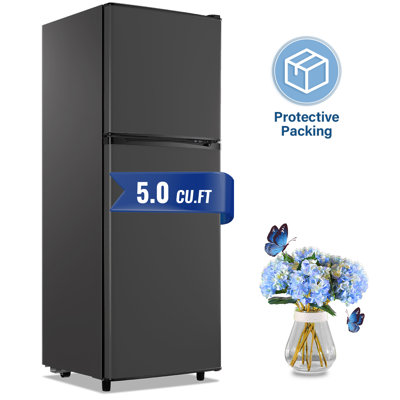 5.0 Cu.Ft Mini Fridge with Freezer, Double Door Compact Refrigerator with 4 Adjustable Thermostat and Shelves — WANAI, model WA-BCD142A-GRAY