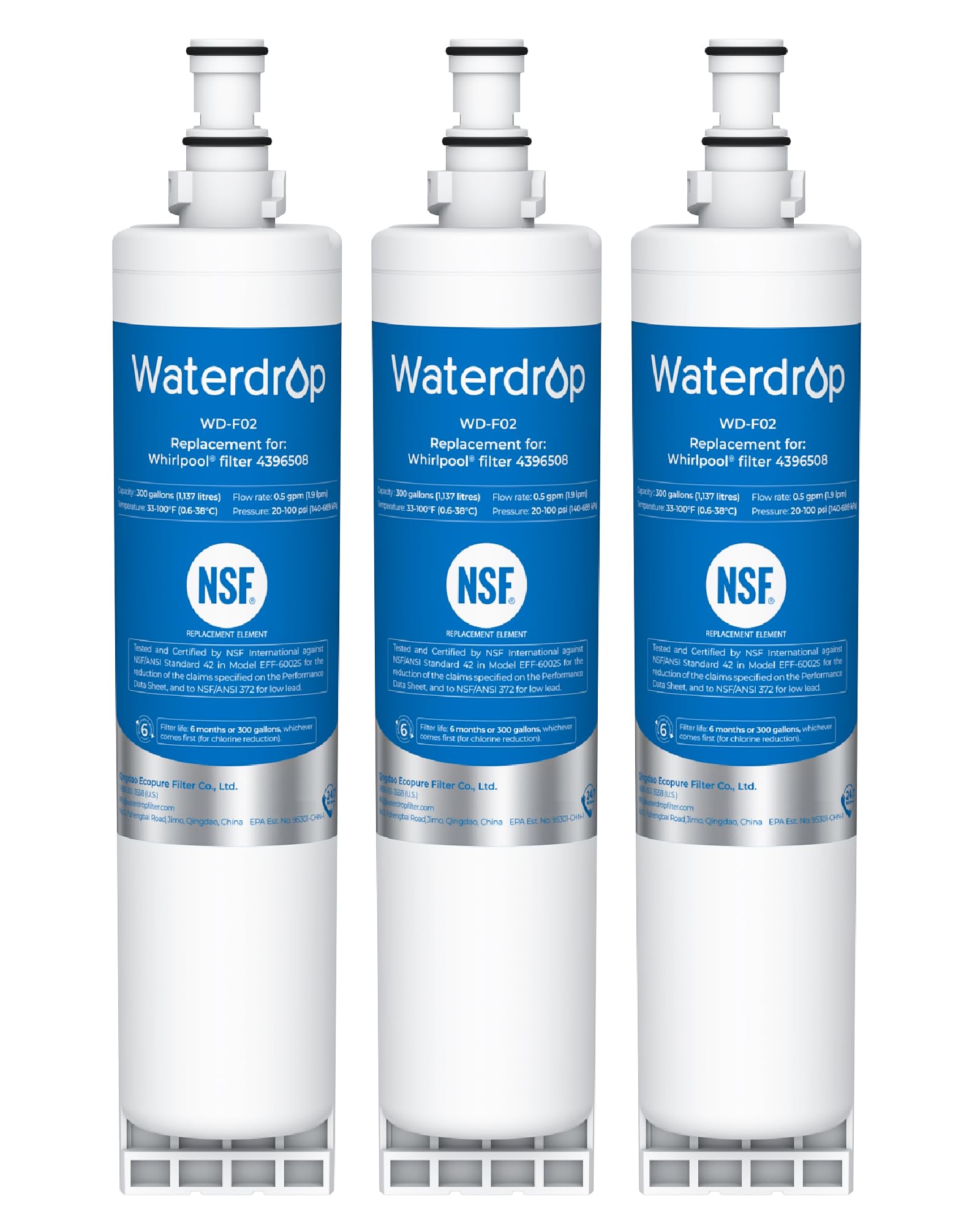 Waterdrop 4396508 Refrigerator Water Filter, Replacement for Everydrop® Filter 5, EDR5RXD1, Whirlpool® WF-NLC240V, 4396510, NLC240V, PNL240V, 4396508p, 4396547, 4392857, LC400V, 3 Pack | Fridge.com