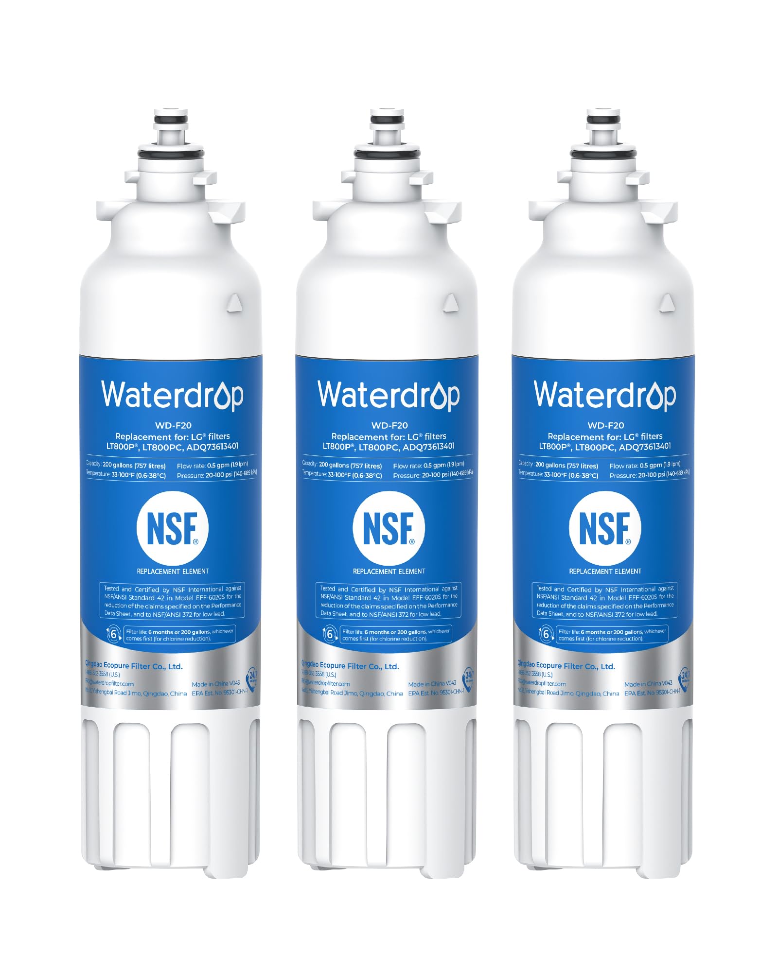 Waterdrop ADQ73613401 Replacement for LG® LT800P®, ADQ73613402, ADQ73613408, ADQ75795104, Kenmore 9490, LSXS26326S, LMXC23746S, LSXS26366S, Refrigerator Water Filter, WD-F20, 3 Pack (Package May Vary) | Fridge.com