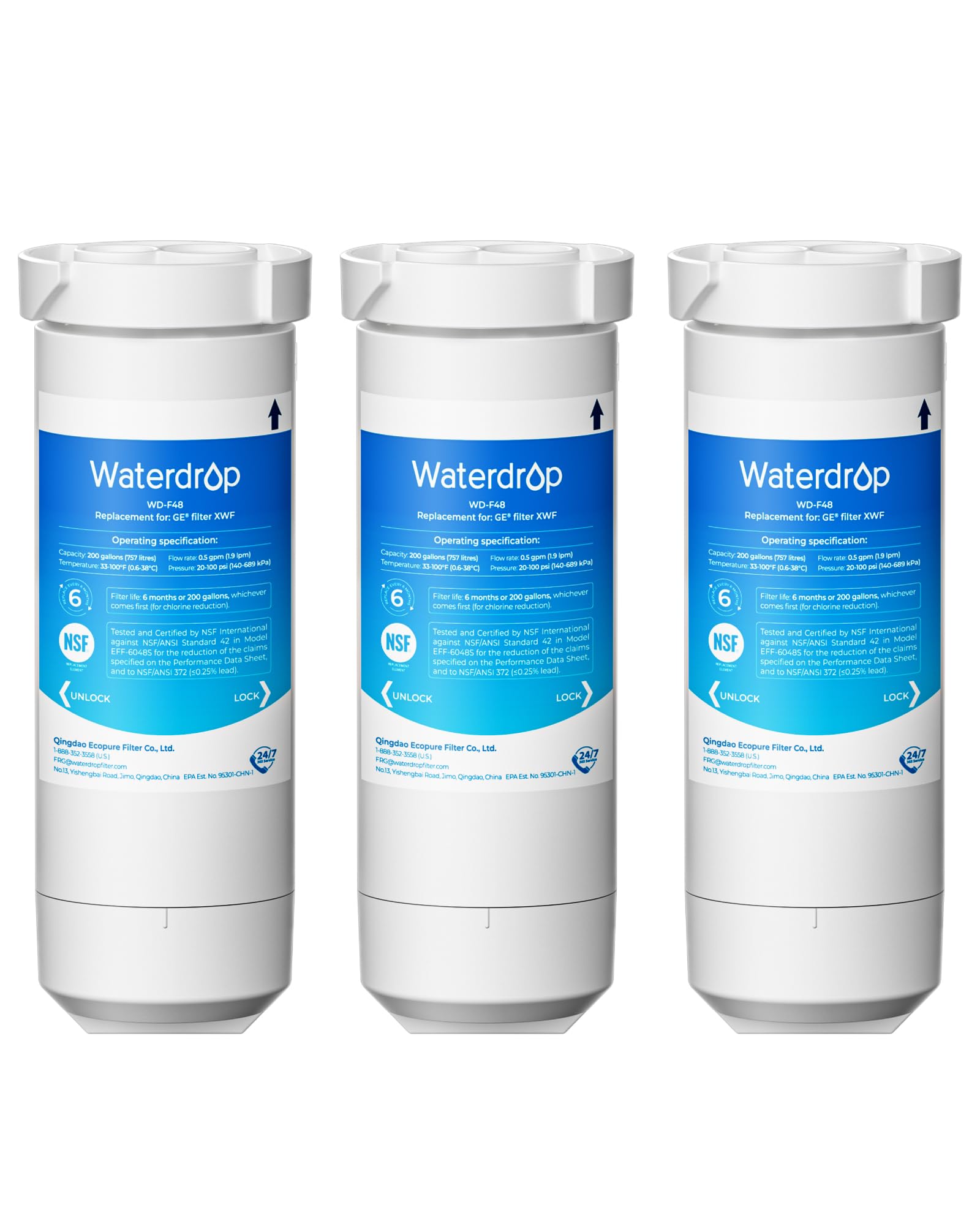 Waterdrop Xwf Refrigerator Water Filter, Replacement For GE® Wr17x30702, Nsf 42 & 372 Certified, Compatible With Gne27, Gfe26, Gde25, Gss25, Pse25 Series Refrigerators, 3 Pack (Not Xwfe®) - View 1 | Fridge.com