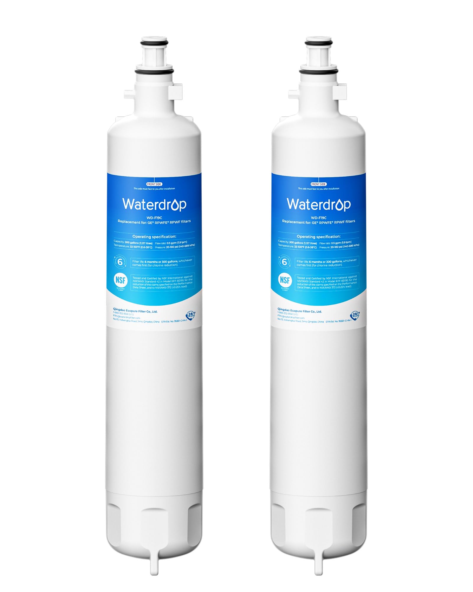 Waterdrop WD-F19C Replacement for GE® RPWFE®, RPWF (Built-in CHIP) Refrigerator Water Filter, Compatible with GFE28GYNFS, GFE28GELDS, PFE28KELDS, PFE28KYNFS, GFD28GELDS, PWE23KELDS, 2 Filters | Fridge.com