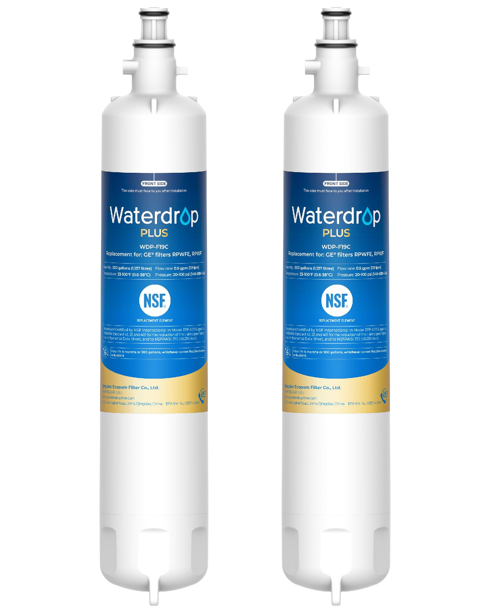 Waterdrop Plus WDP-F19C Replacement for GE® RPWFE®, RPWF (with CHIP) NSF 401 Refrigerator Water Filter, Compatible with WSG-4, GFE28GBLTS, GFE28GSKSS, PFE28KMKES, 2 Pack (Packaging May Vary) | Fridge.com