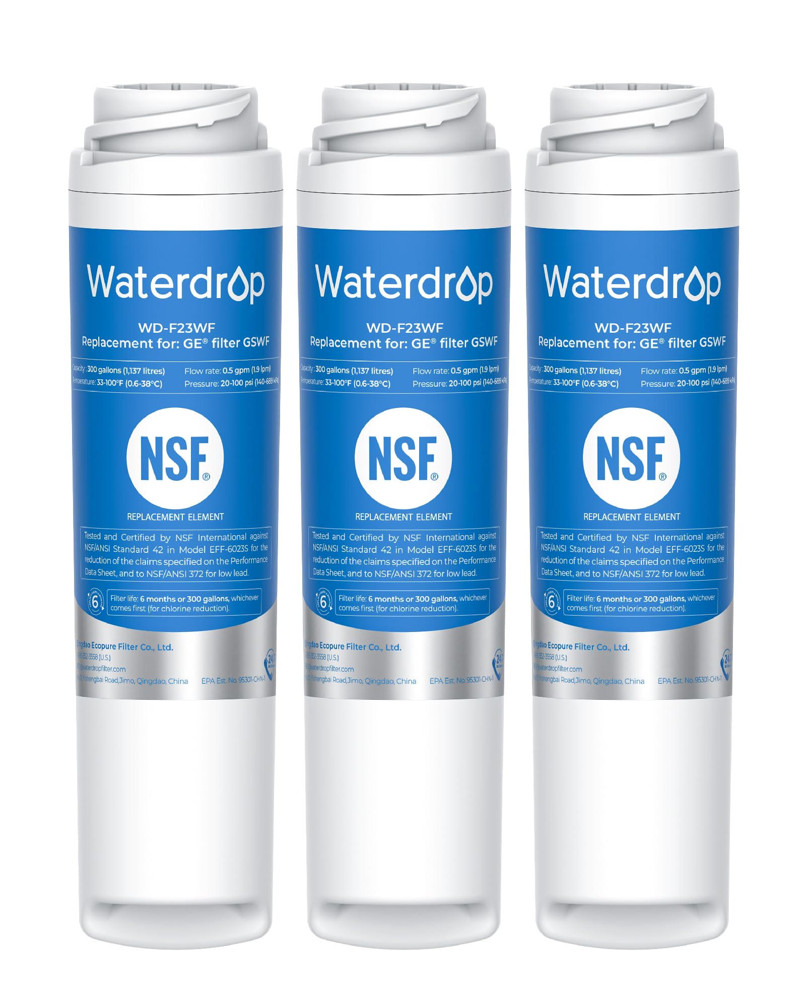 Waterdrop GSWF Refrigerator Water Filter, Replacement for GE® GSWF Smart Water 238C2334P001, Kenmore® 46-9914, 469914, 9914, 3 Pack | Fridge.com