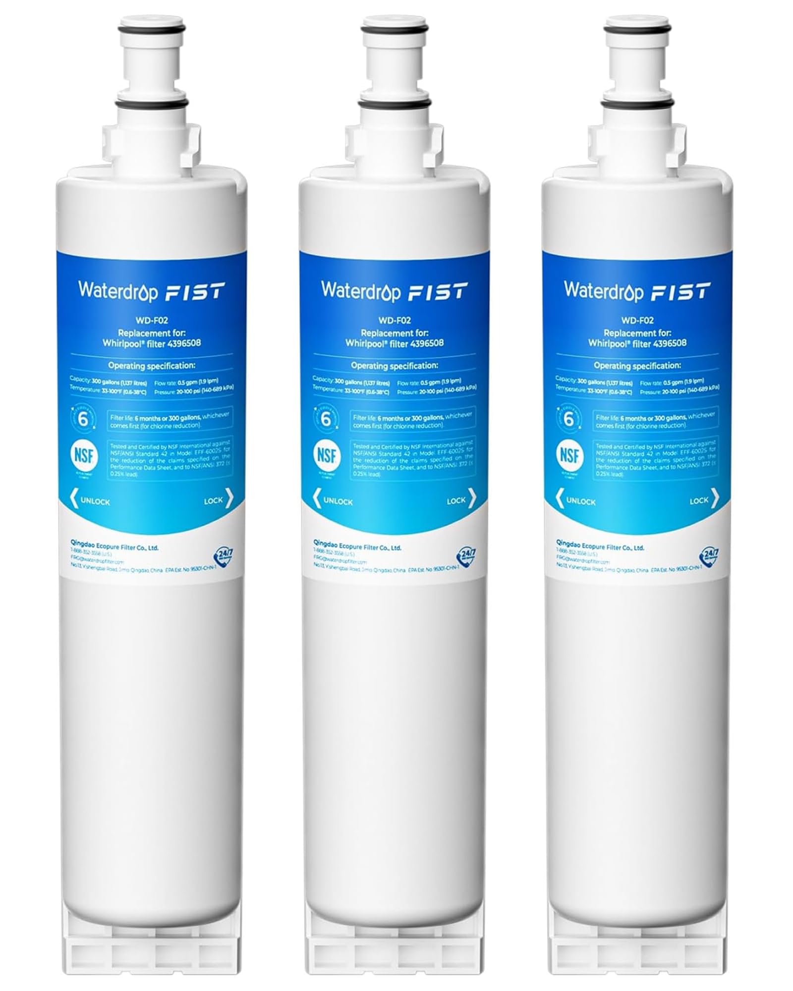 Waterdrop 4396508 Refrigerator Water Filter, Replacement for Whirlpool® 4396510, 4392857, Kenmore® 46-9010, NLC240V, EveryDrop® Filter 5, EDR5RXD1, 3 Filters (Package may vary) | Fridge.com