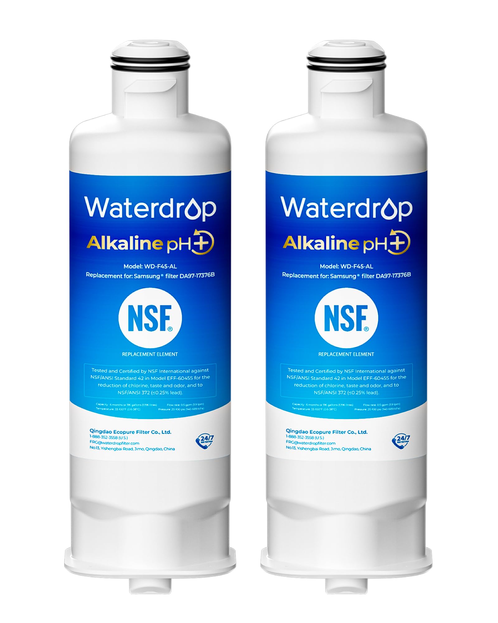 Waterdrop Alkaline Wd-F45-Al Refrigerator Water Filter, Enhances Ph, Replacement For Samsung® Da97-17376b, Haf-Qin/Exp, Da97-08006c, Rf28r7201sr, Rf28r7351sg, 2 Pack - View 1 | Fridge.com