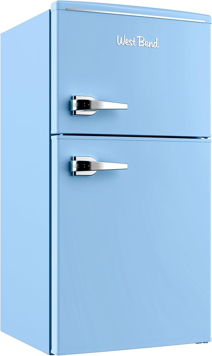 West Bend Mini Fridge With Freezer For Bedroom, Office, Bar Or Dorm Room, Retro Compact Refrigerator Features Glass Shelves, Manual Defrost And Adjustable Temperature Control, 3.1-cu.ft., Blue - View 2 | Fridge.com