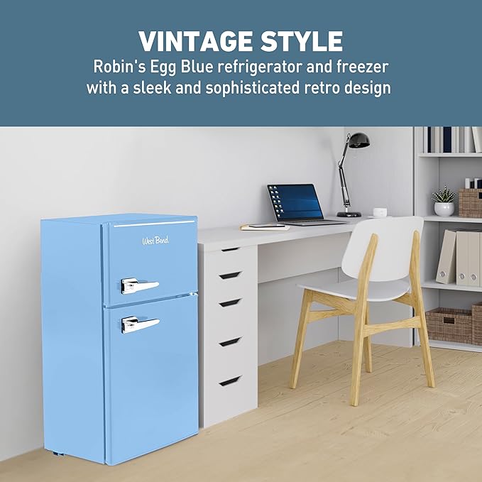 West Bend Mini Fridge With Freezer For Bedroom, Office, Bar Or Dorm Room, Retro Compact Refrigerator Features Glass Shelves, Manual Defrost And Adjustable Temperature Control, 3.1-cu.ft., Blue - View 4 | Fridge.com