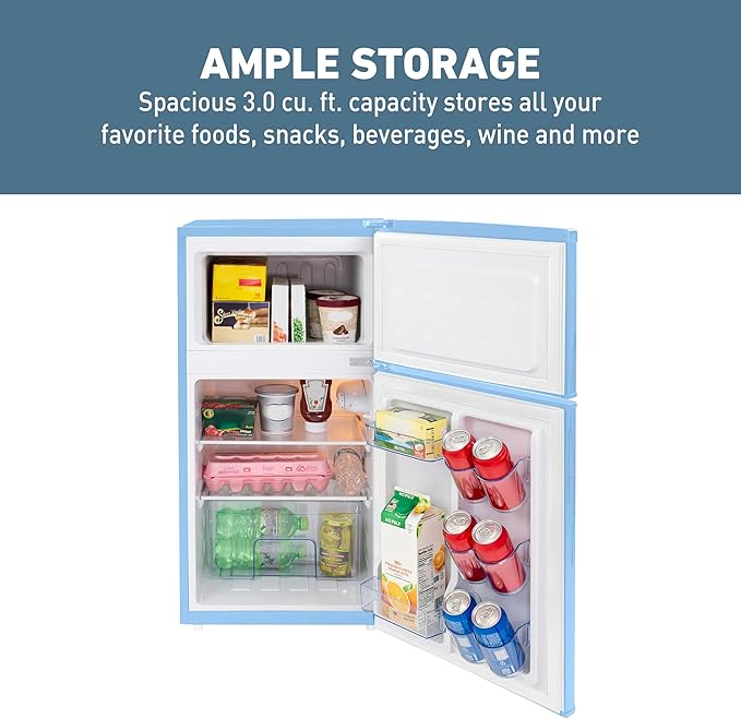 West Bend Mini Fridge With Freezer For Bedroom, Office, Bar Or Dorm Room, Retro Compact Refrigerator Features Glass Shelves, Manual Defrost And Adjustable Temperature Control, 3.1-cu.ft., Blue - View 5 | Fridge.com