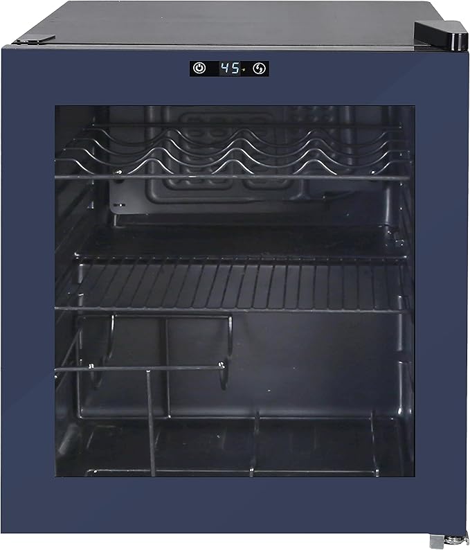 West Bend Beverage Cooler Refrigerator 15 Wine Bottle/60 Can Capacity, Glass Door, 17-Inch Wide Freestanding, Adjustable Thermostat Control, 1.6-Cu.Ft, Slate Blue | Fridge.com