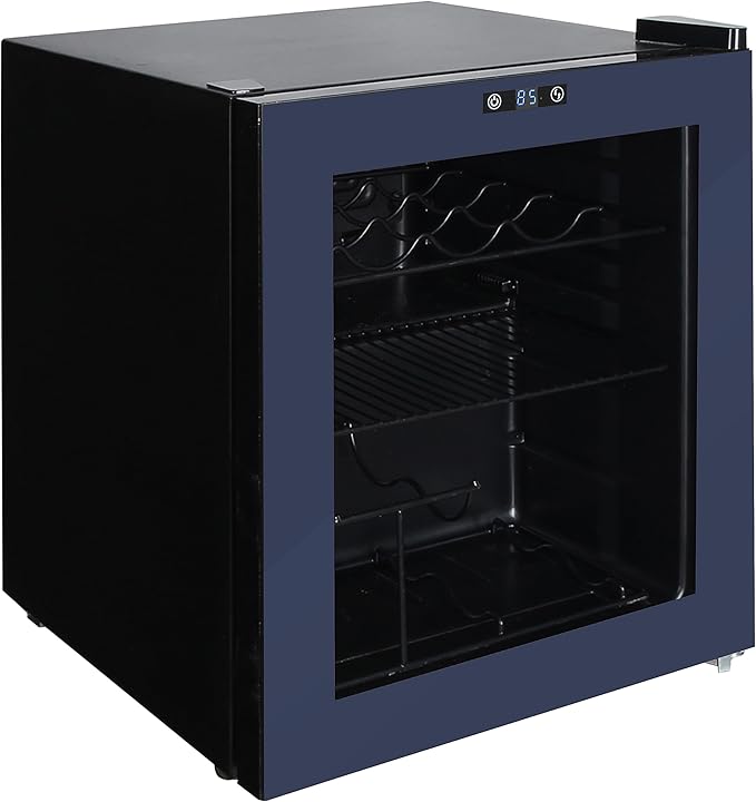 West Bend Beverage Cooler Refrigerator 15 Wine Bottle/60 Can Capacity, Glass Door, 17-Inch Wide Freestanding, Adjustable Thermostat Control, 1.6-cu.ft, Slate Blue - View 2 | Fridge.com