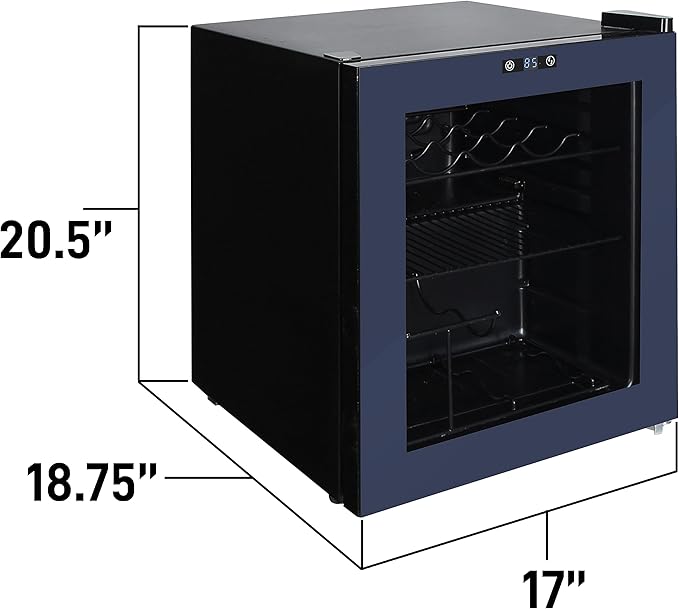 West Bend Beverage Cooler Refrigerator 15 Wine Bottle/60 Can Capacity, Glass Door, 17-Inch Wide Freestanding, Adjustable Thermostat Control, 1.6-cu.ft, Slate Blue - View 4 | Fridge.com