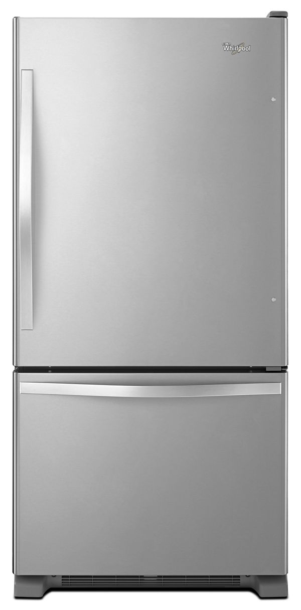 Whirlpool 33 in. wide Bottom-Freezer Refrigerator with SpillGuard Glass Shelves - 22 cu. ft in Stainless Steel 33 in. WRB322DMBM | Fridge.com