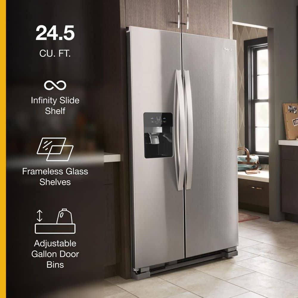 Whirlpool 36 in. Wide Side-By-Side Refrigerator 25 cu. ft. WRS325SDHZ - View 3 | Fridge.com