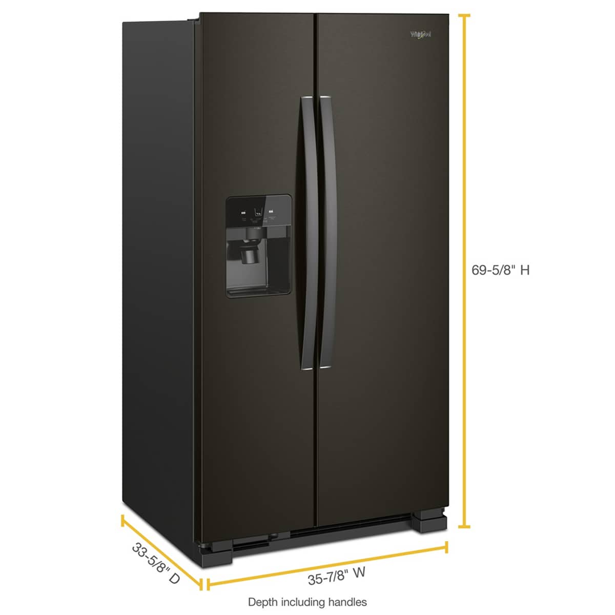 Whirlpool 36 in. Wide Side-By-Side Refrigerator In Black 25 cu. ft. WRS555SIHV - View 4 | Fridge.com