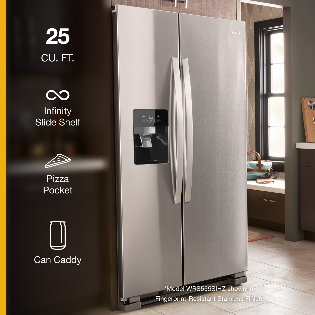 Whirlpool 36 in. Wide Side-By-Side Refrigerator In Black 25 cu. ft. WRS555SIHV - View 5 | Fridge.com