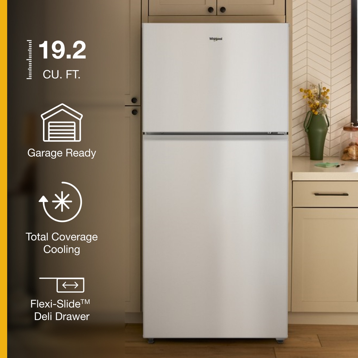 Whirlpool 30 in. Wide Top Freezer Refrigerator With Ice Maker In White 19 cu. ft. - View 5 | Fridge.com