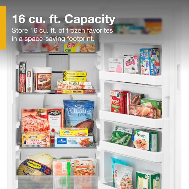 Whirlpool Upright Freezer With LED Lighting In White 16 cu. ft. WZF34X16DW - View 5 | Fridge.com