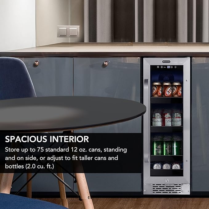 Whynter BBR-638SB Built-In Under Counter 12 Inch Beverage Refrigerator And Cooler, Fridge With Glass Door, 2.0 Cubic Feet, Stainless, 75 Capacity - View 3 | Fridge.com