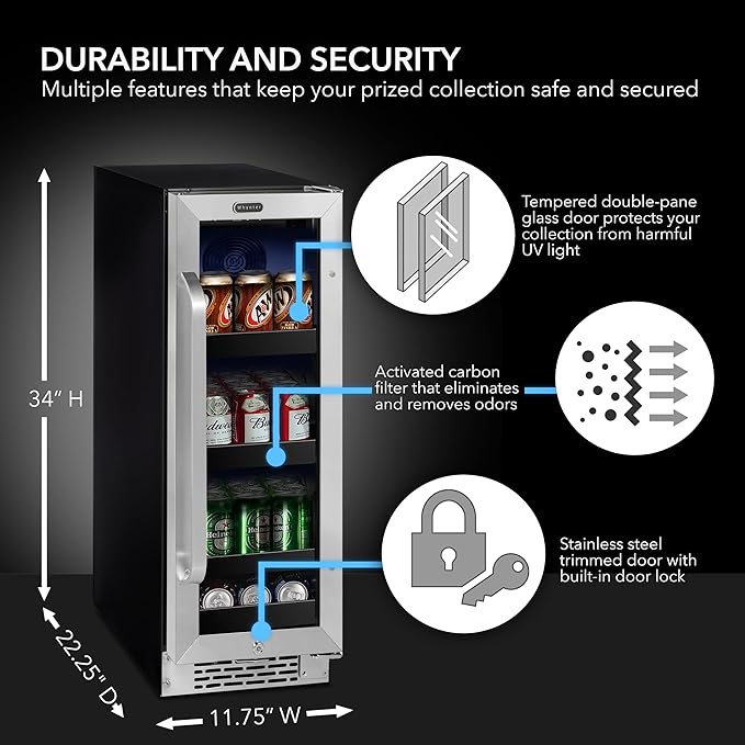 Whynter BBR-638SB Built-In Under Counter 12 Inch Beverage Refrigerator And Cooler, Fridge With Glass Door, 2.0 Cubic Feet, Stainless, 75 Capacity - View 4 | Fridge.com