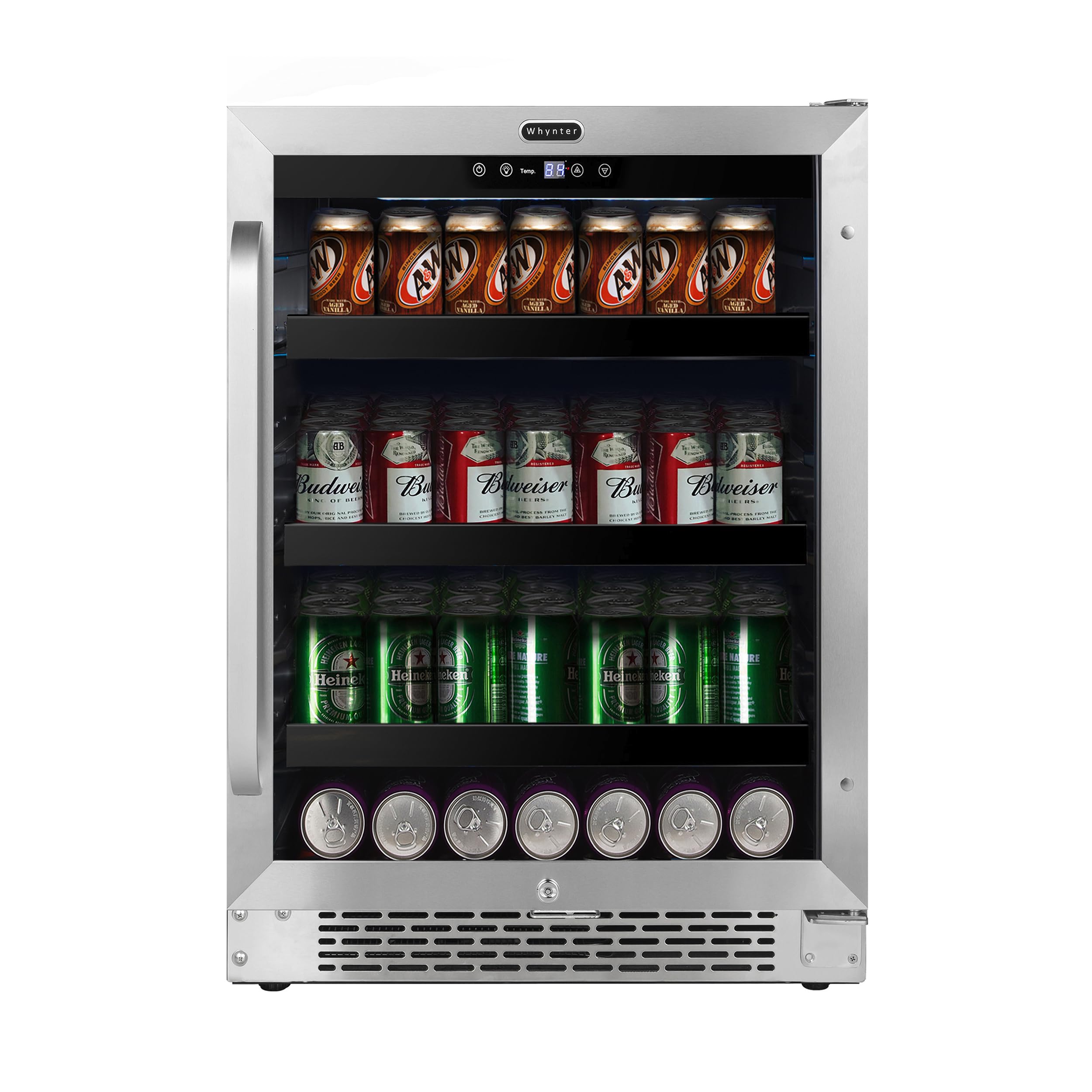 Whyter 24" width 182 Cans Stainless Steel Beverage Refrigerator with Digital Control | Fridge.com