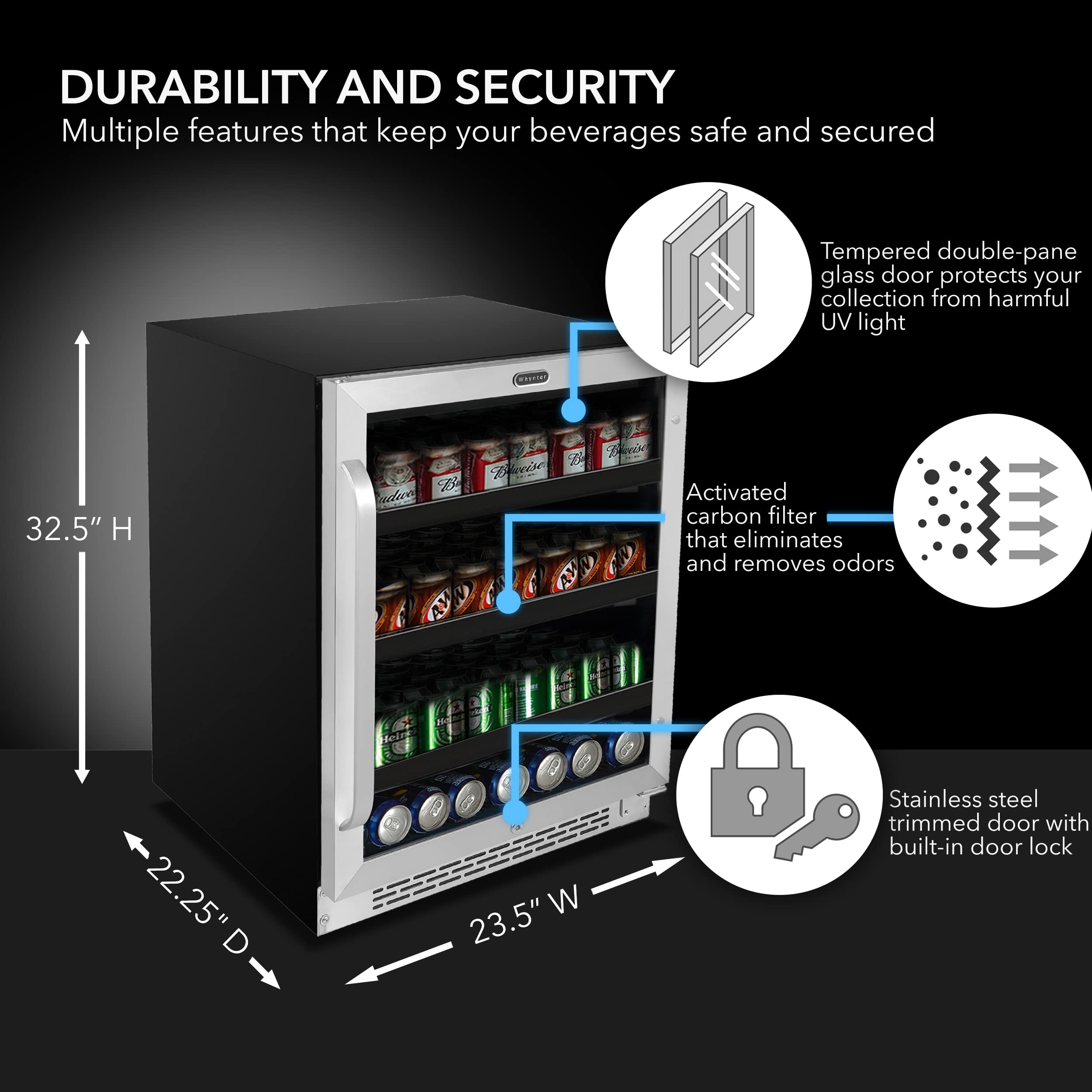 Whyter 24" Width 182 Cans Stainless Steel Beverage Refrigerator With Digital Control - View 2 | Fridge.com