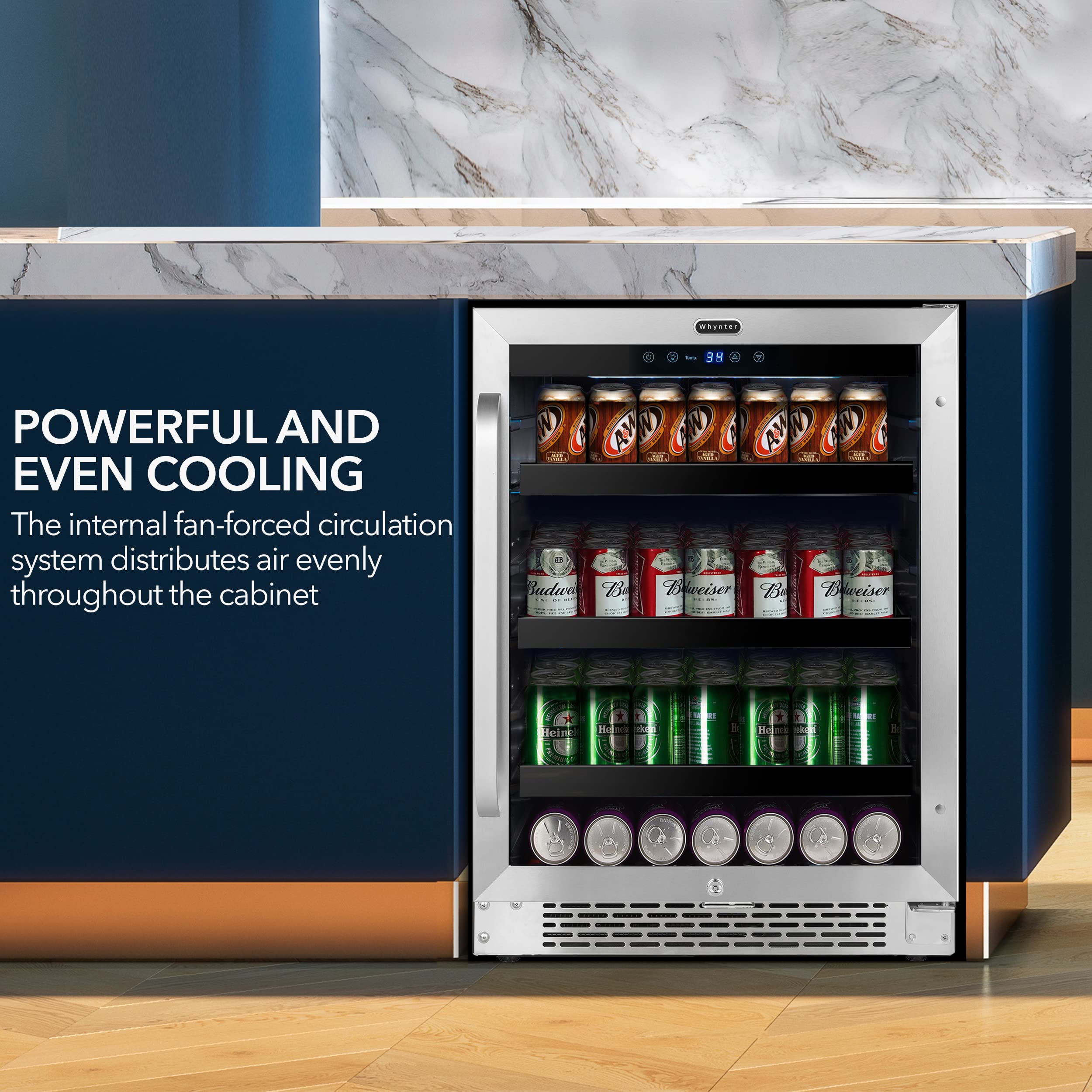 Whyter 24" Width 182 Cans Stainless Steel Beverage Refrigerator With Digital Control - View 3 | Fridge.com