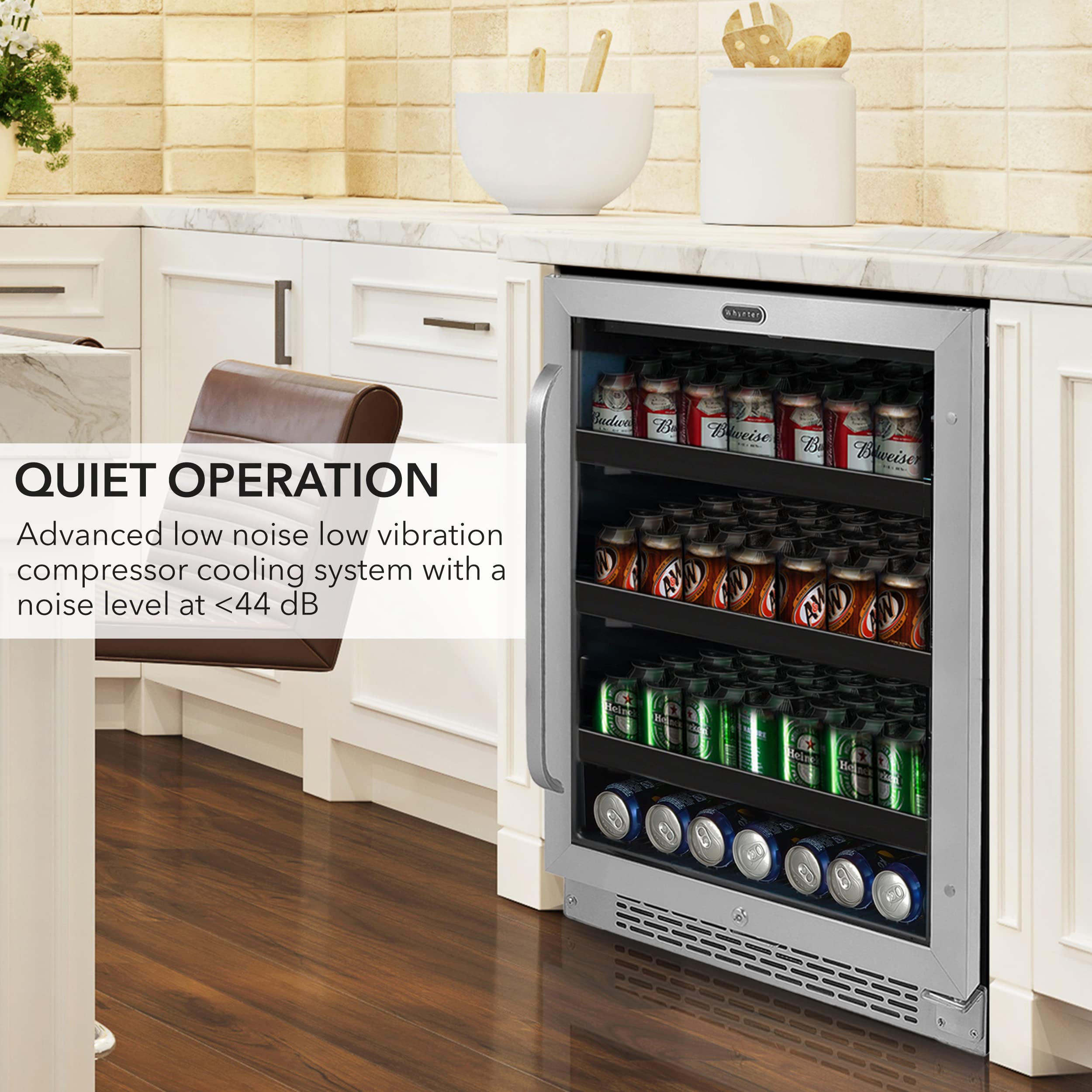 Whyter 24" Width 182 Cans Stainless Steel Beverage Refrigerator With Digital Control - View 4 | Fridge.com