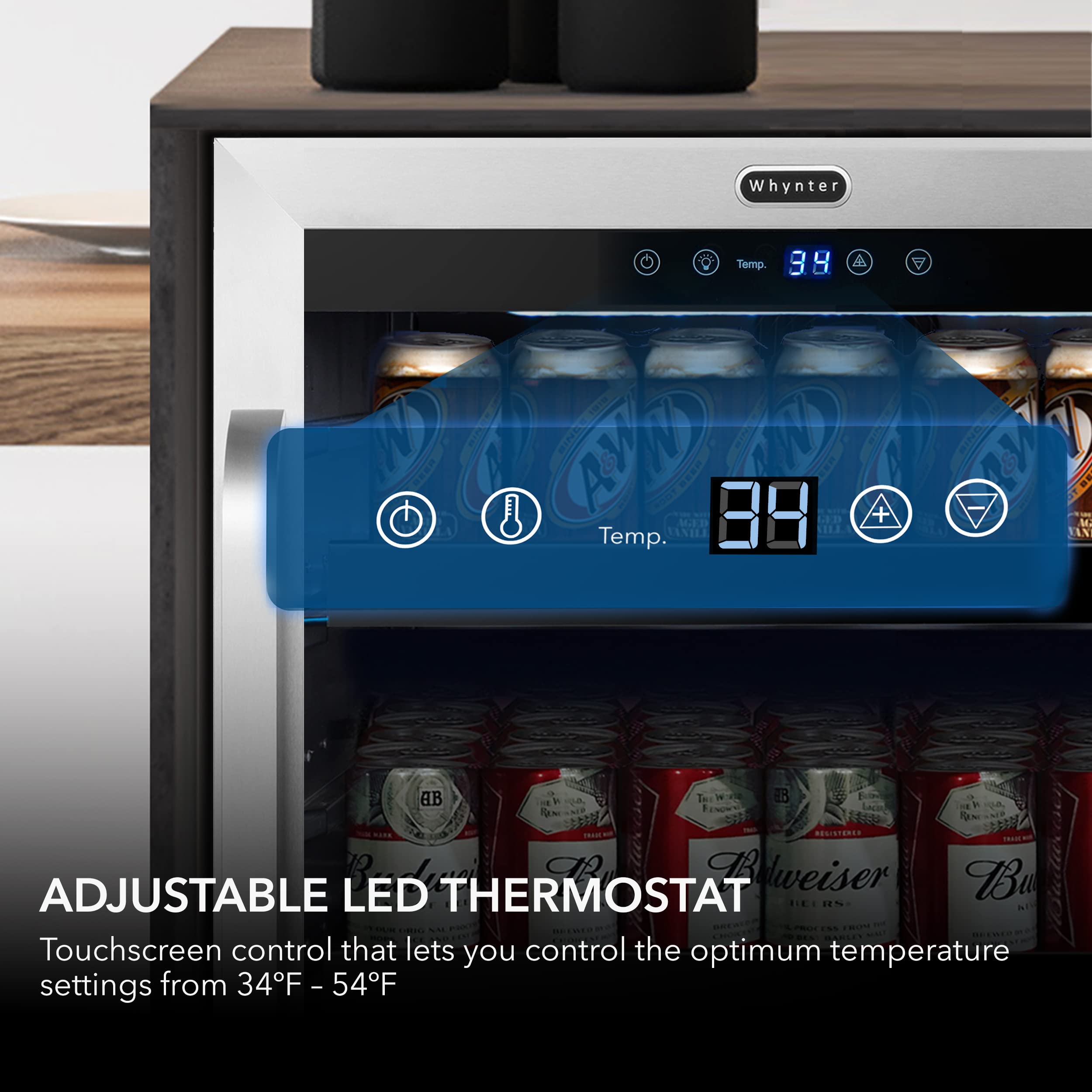 Whyter 24" Width 182 Cans Stainless Steel Beverage Refrigerator With Digital Control - View 6 | Fridge.com